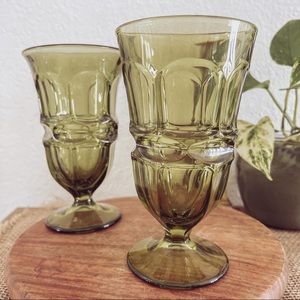 Vintage Fostoria Argus Iced Tea Glass Goblet in Avocado Olive Green set of 2